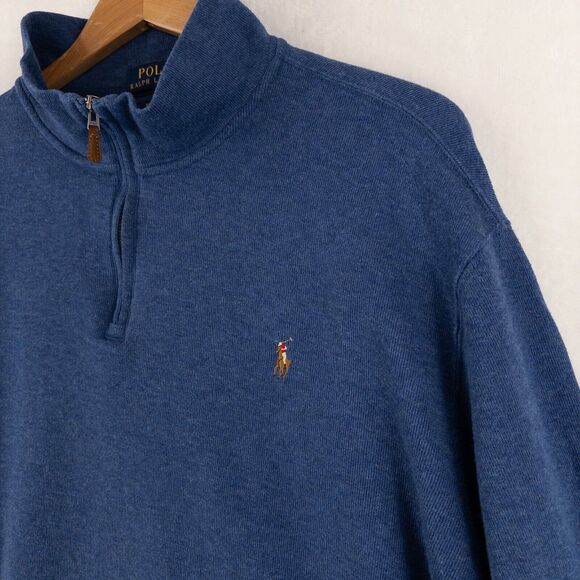 Polo Ralph Lauren Men’s XXL Blue Pullover Quarter Zip Sweater Multicolor Pony - Picture 2 of 10